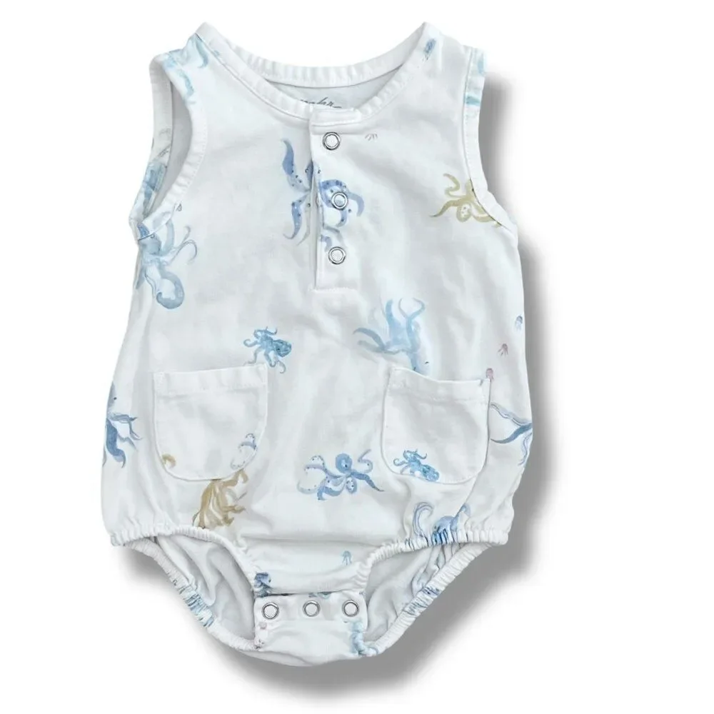 Pehr Ocean Sea Marine Life Animal Sleeveless Organic Cotton Bodysuit Romper 3M